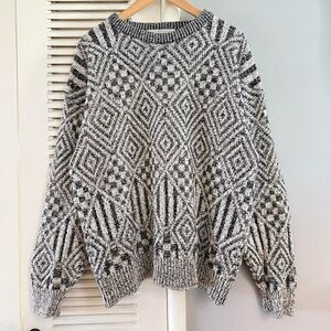 Vintage John Ashford Black and White Geometric Sweater